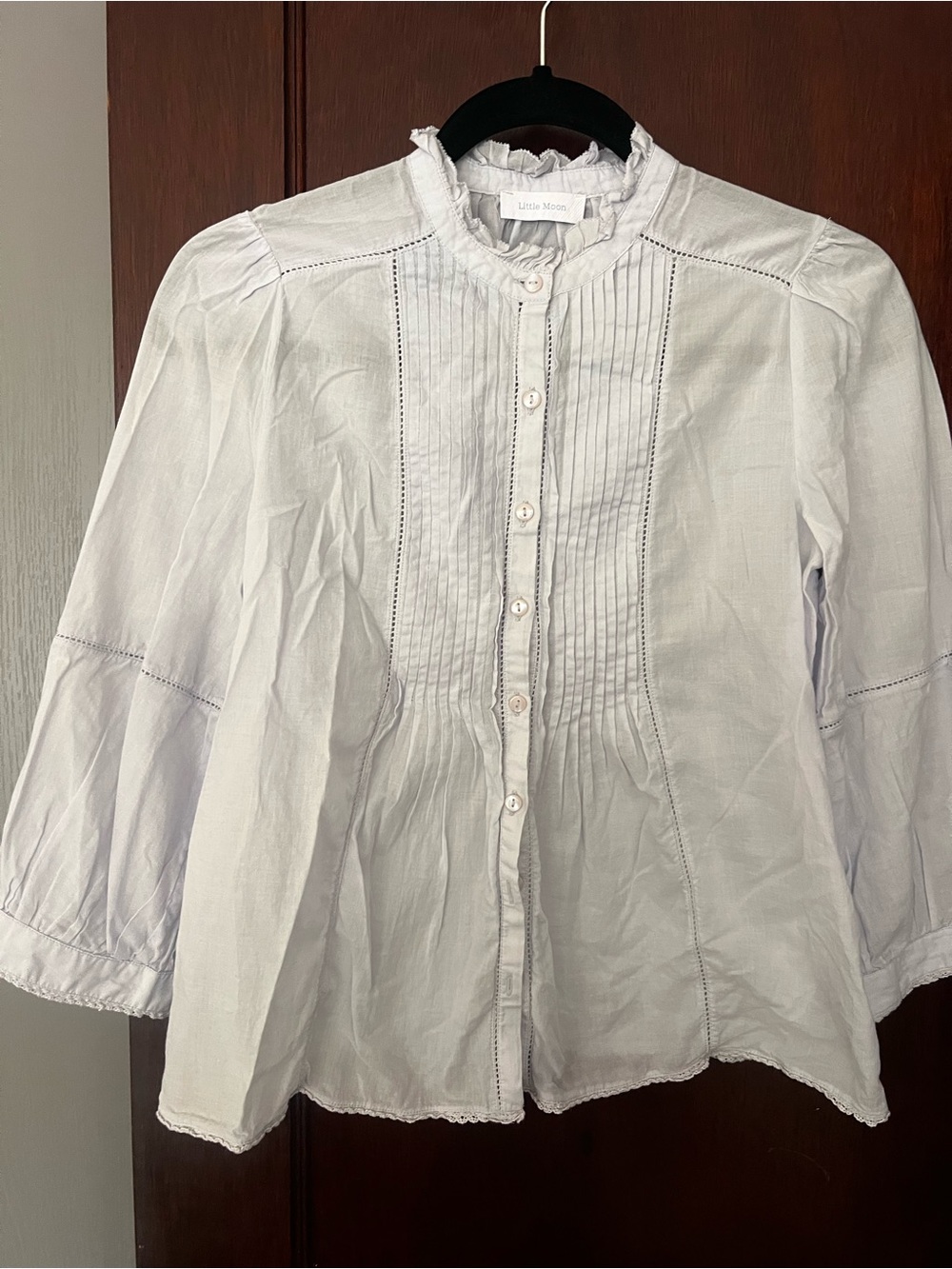 Little Moon light blue Lace-Trim Blouse organic cotton